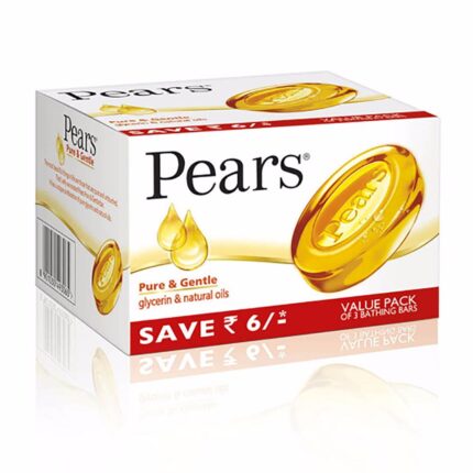 Pears Pure & Gentle Soap Bar, With Glycerine Pure & Gentle For Golden Glow125g (Pack of 3)